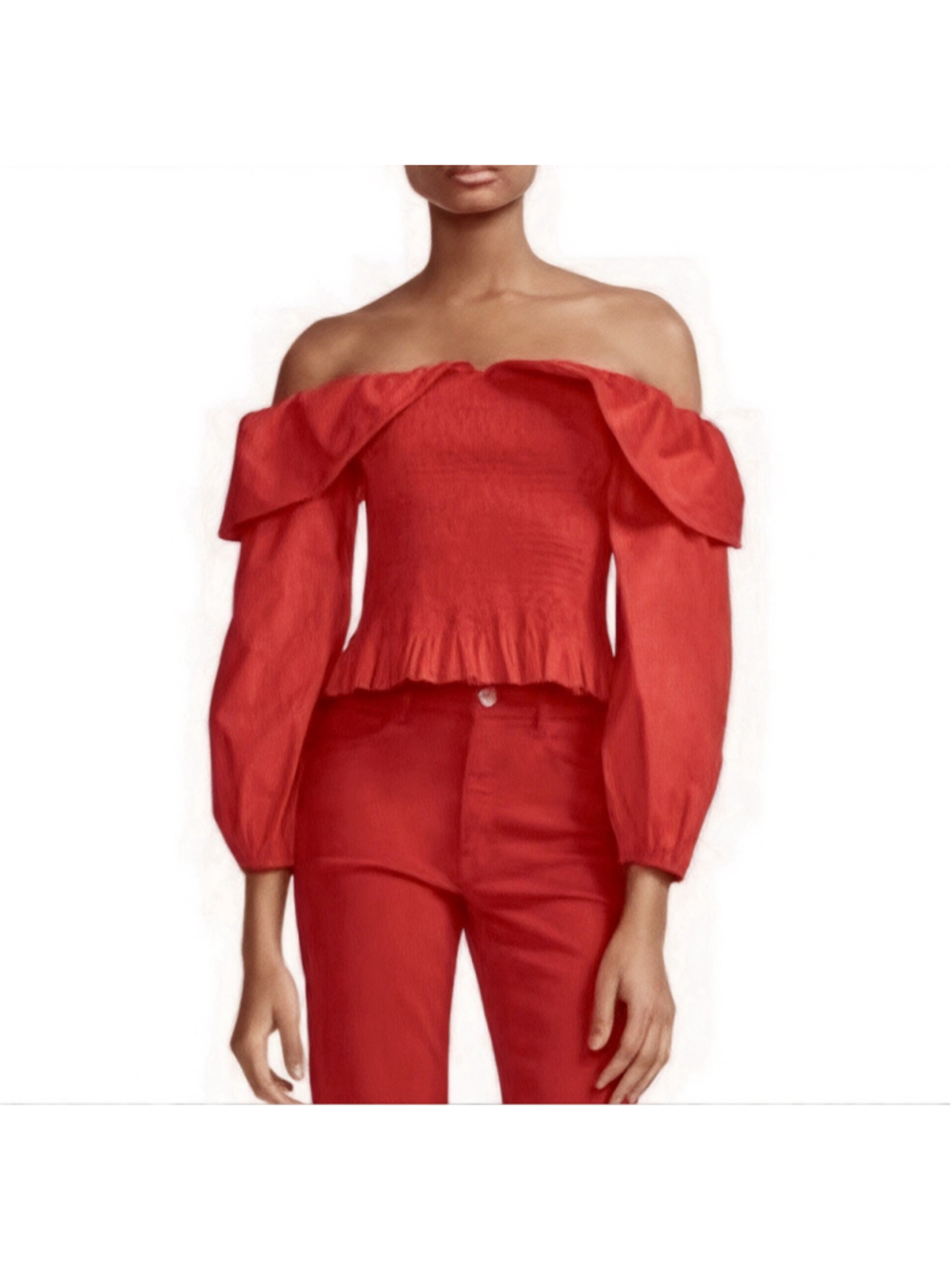 Maje 2 Off Shoulder Smocked Top Red Romantic Feminine Size M US 6 NWT